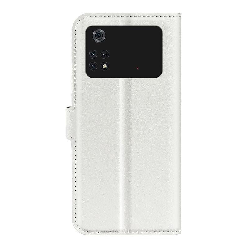 Litchi PU bőr pénztárca tok a Xiaomi Poco M4 Pro 4G-hez - fehér