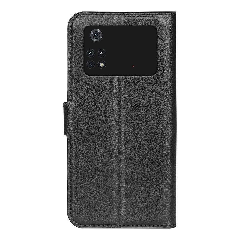 Litchi PU bőr pénztárca tok a Xiaomi Poco M4 Pro 4G-hez - fekete