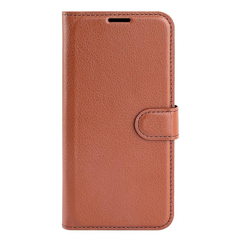Litchi PU bőr pénztárca tok a Xiaomi Poco M4 Pro 4G-hez - barna