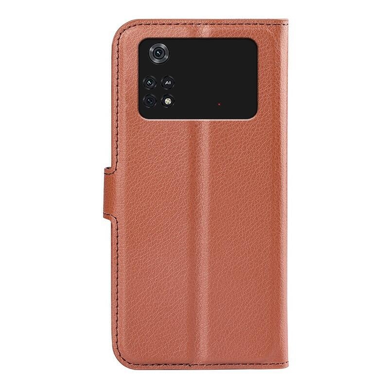 Litchi PU bőr pénztárca tok a Xiaomi Poco M4 Pro 4G-hez - barna