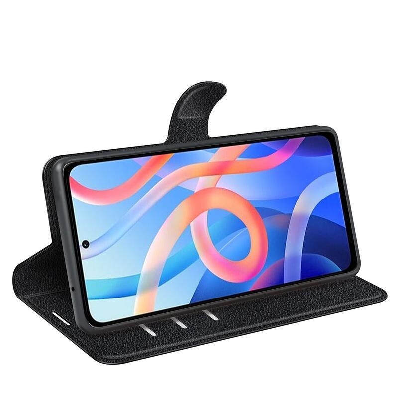 Litchi PU bőr pénztárca tok Xiaomi Poco M4 Pro 5G/Redmi Note 11S 5G - fekete