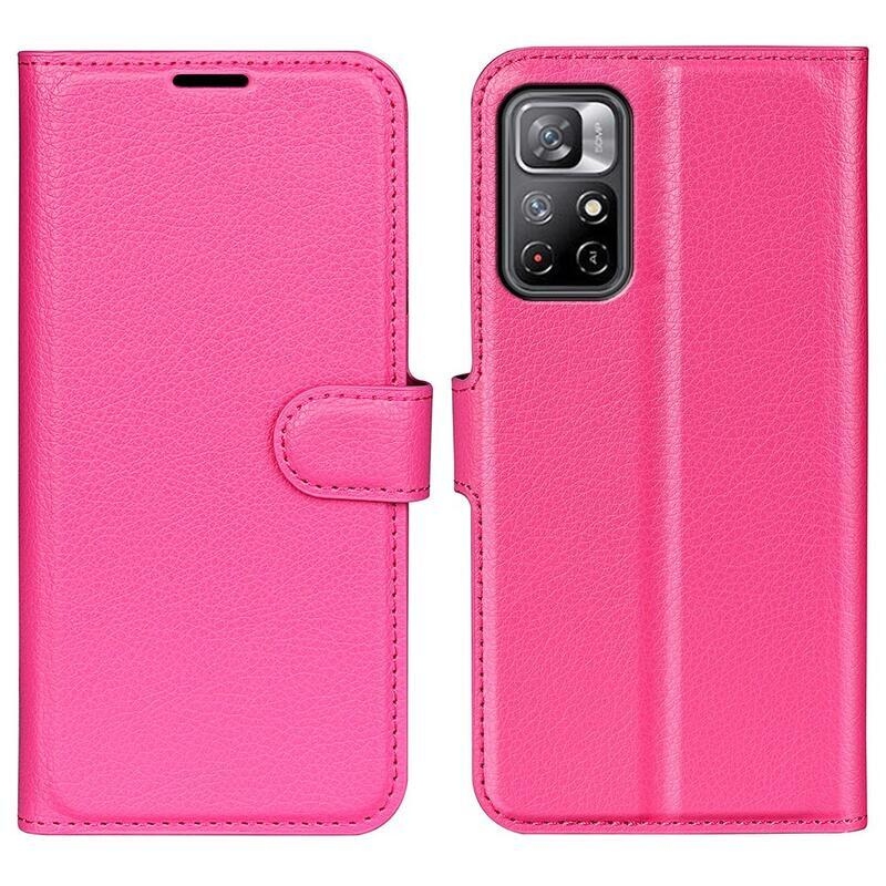 Litchi PU bőr pénztárca tok Xiaomi Poco M4 Pro 5G/Redmi Note 11S 5G - rózsaszínű
