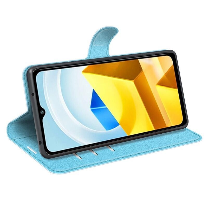 Litchi PU bőr pénztárca tok a Xiaomi Poco M5-hez - kék