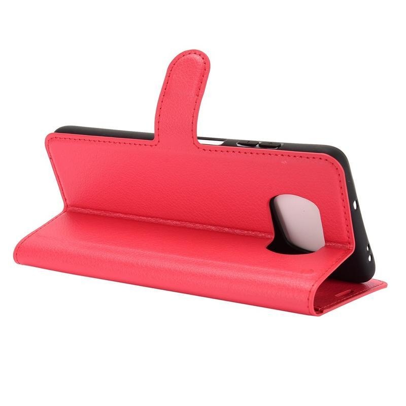 Litchi PU bőr pénztárca tok a Xiaomi Poco X3/X3 Pro-hoz - piros