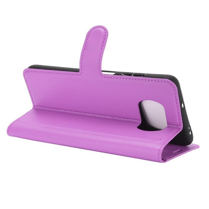 Litchi PU bőr pénztárca tok Xiaomi Poco X3/X3 Pro - lila