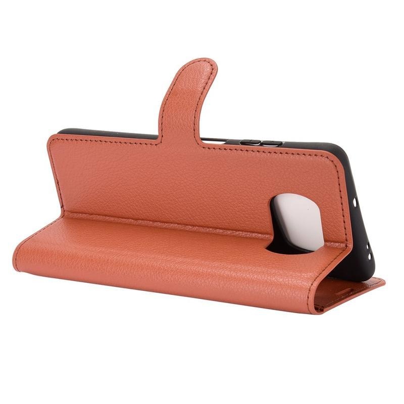 Litchi PU bőr pénztárca tok Xiaomi Poco X3/X3 Pro - barna
