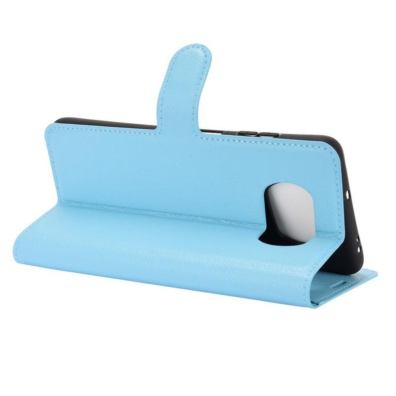 Litchi PU bőr pénztárca tok Xiaomi Poco X3/X3 Pro - világoskék színben