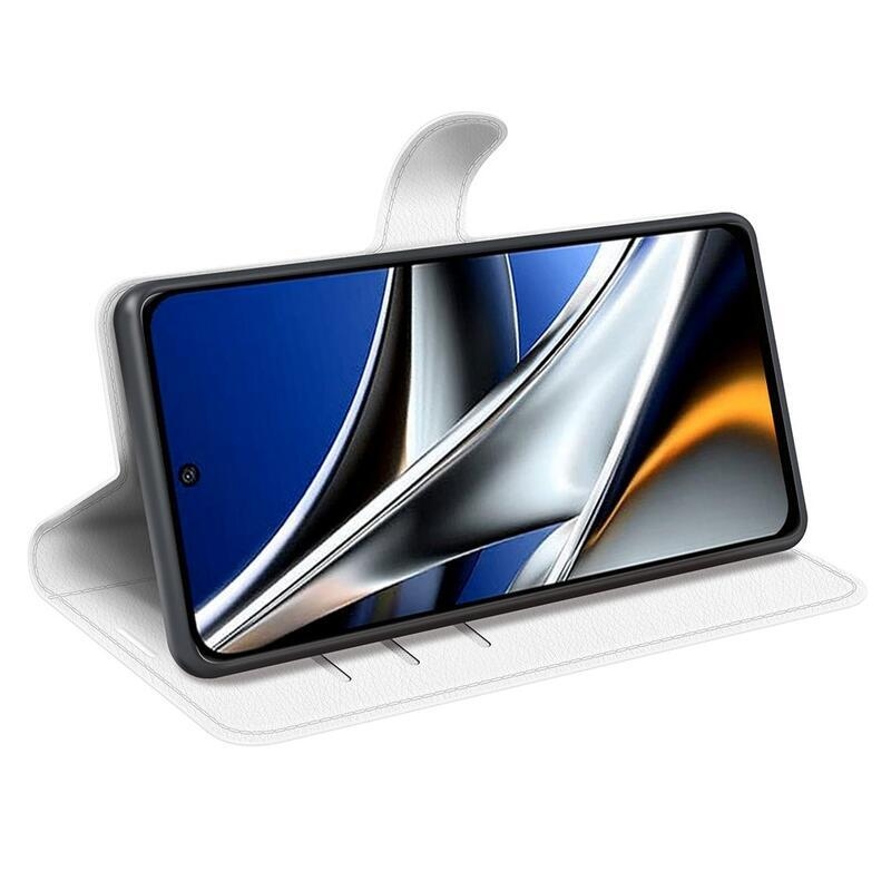 Litchi PU bőr pénztárca tok a Xiaomi Poco X4 Pro 5G számára - fehér