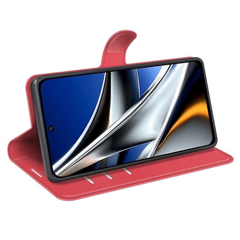 Litchi PU bőr pénztárca tok a Xiaomi Poco X4 Pro 5G számára - piros