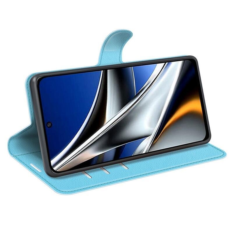 Litchi PU bőr pénztárca tok Xiaomi Poco X4 Pro 5G - kék