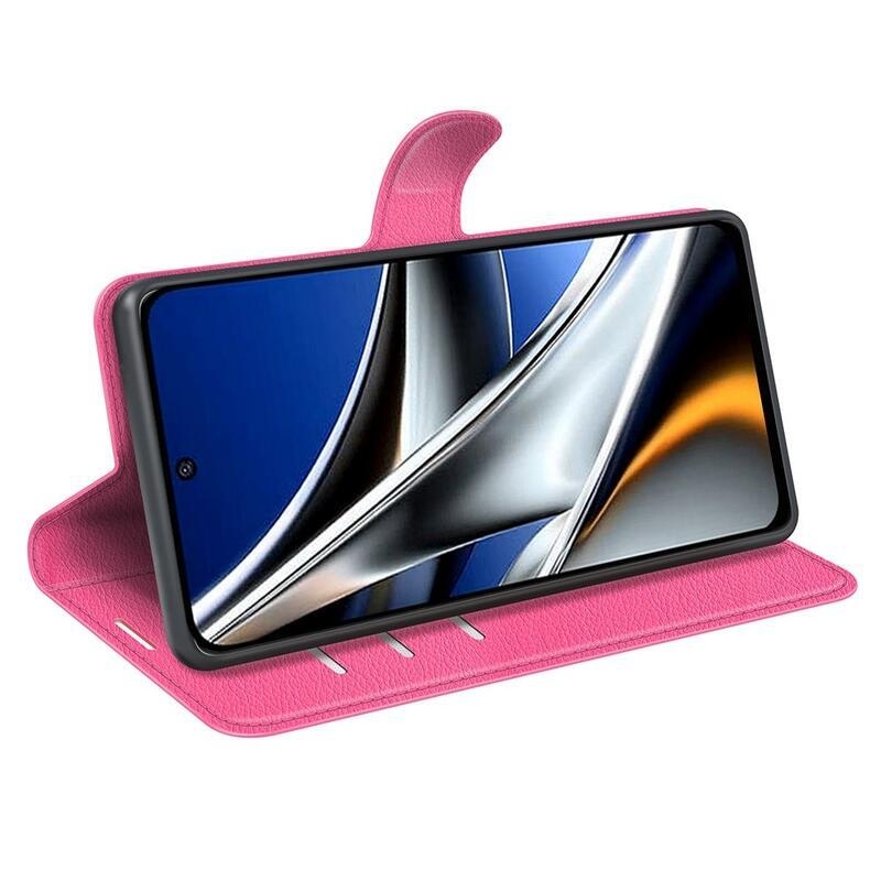 Litchi PU bőr pénztárca tok Xiaomi Poco X4 Pro 5G - rózsa