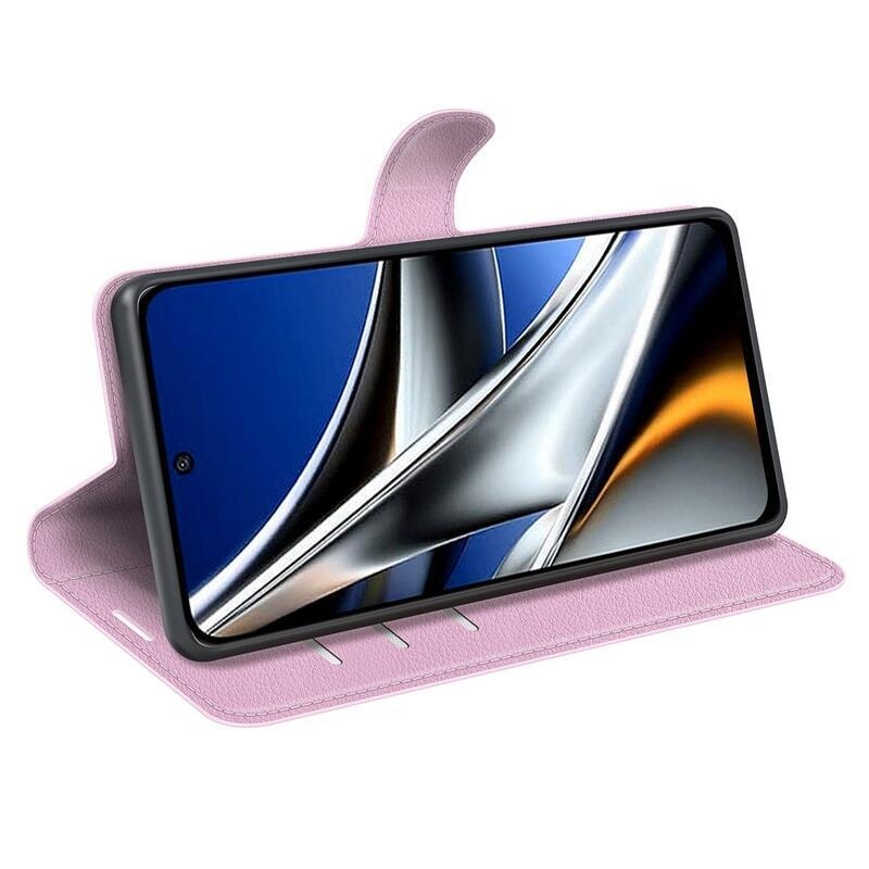 Litchi PU bőr pénztárca tok a Xiaomi Poco X4 Pro 5G számára - rózsaszínű
