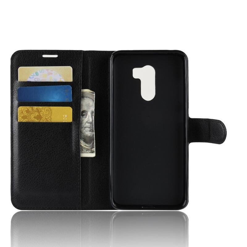 Litchi PU bőr pénztárca tok a Xiaomi Pocophone F1-hez - fekete