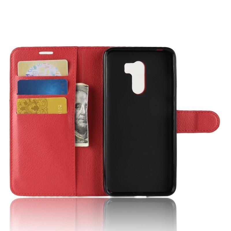 Litchi PU bőr pénztárca tok a Xiaomi Pocophone F1-hez - piros