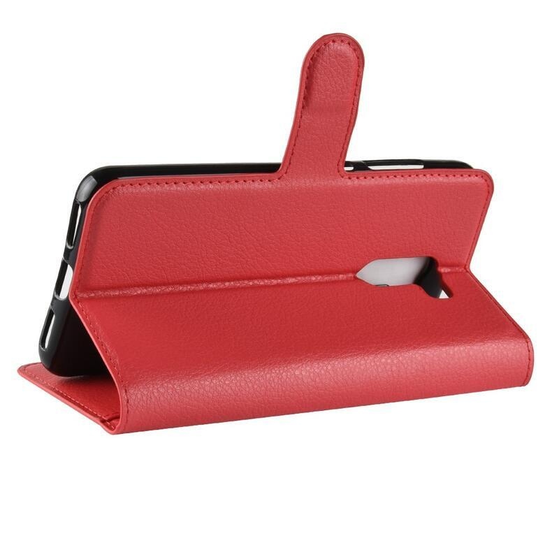 Litchi PU bőr pénztárca tok a Xiaomi Pocophone F1-hez - piros