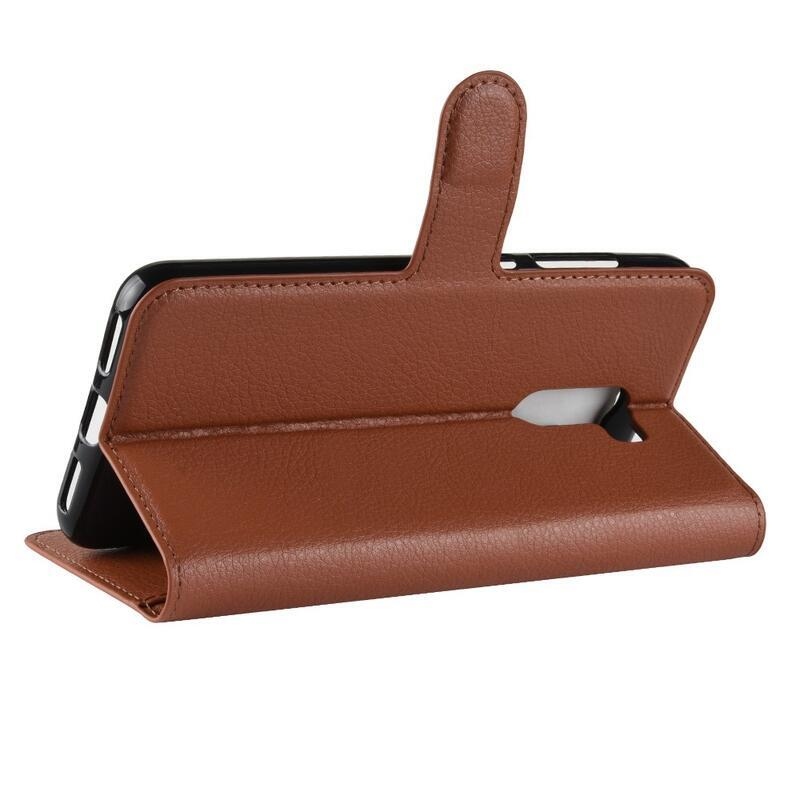 Litchi PU bőr pénztárca tok Xiaomi Pocophone F1-hez - barna