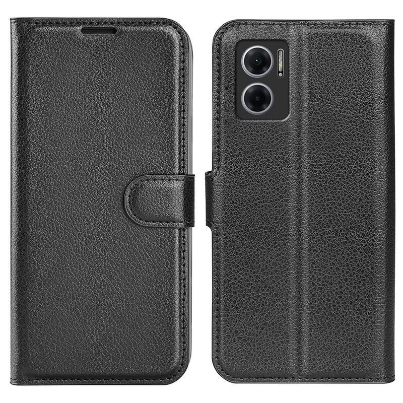 Litchi PU bőr pénztárca tok a Xiaomi Redmi 10 5G-hez - fekete