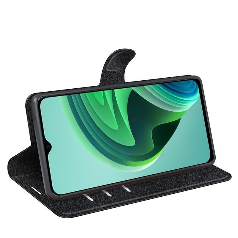 Litchi PU bőr pénztárca tok a Xiaomi Redmi 10 5G-hez - fekete