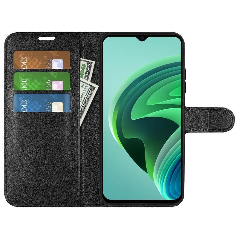 Litchi PU bőr pénztárca tok a Xiaomi Redmi 10 5G-hez - fekete