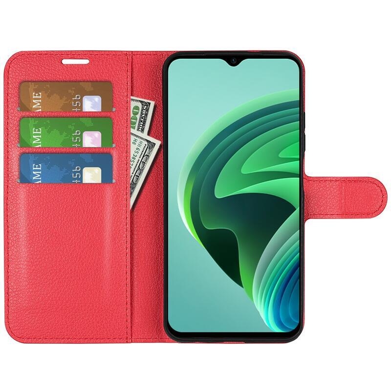 Litchi PU bőr pénztárca tok Xiaomi Redmi 10 5G - piros