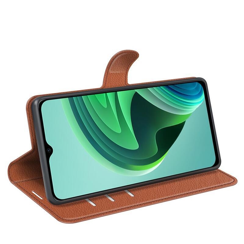 Litchi PU bőr pénztárca tok Xiaomi Redmi 10 5G - barna