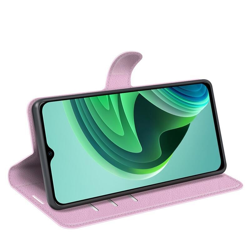 Litchi PU bőr pénztárca tok Xiaomi Redmi 10 5G - rózsaszínű