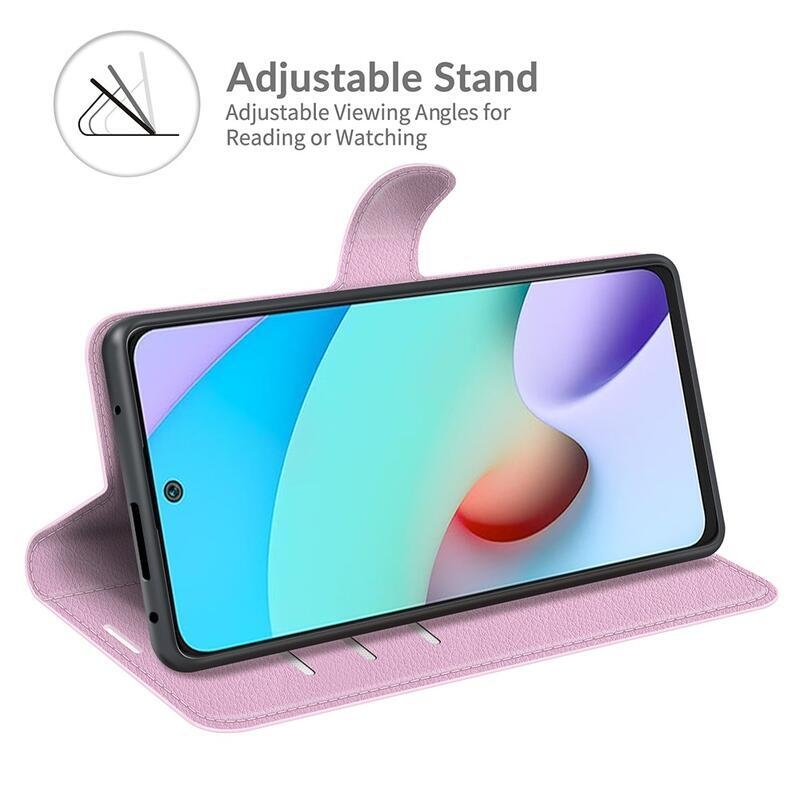 Litchi PU bőr pénztárca tok Xiaomi Redmi 10/Redmi 10 (2022) - rózsaszínű