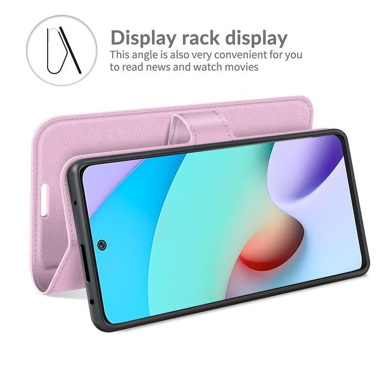 Litchi PU bőr pénztárca tok Xiaomi Redmi 10/Redmi 10 (2022) - rózsaszínű