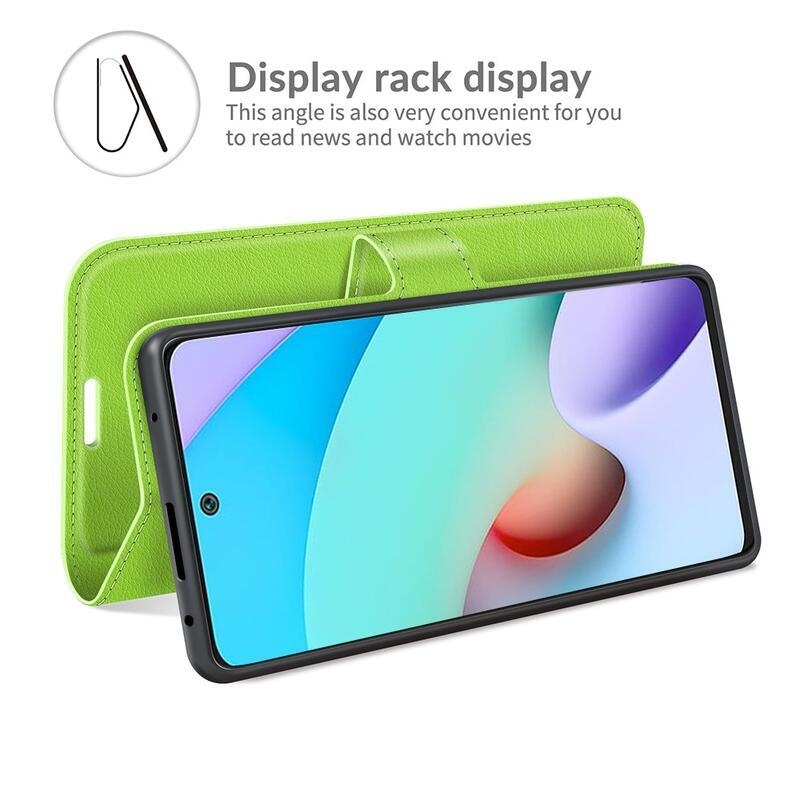 Litchi PU bőr pénztárca tok Xiaomi Redmi 10/Redmi 10 (2022) számára - zöld