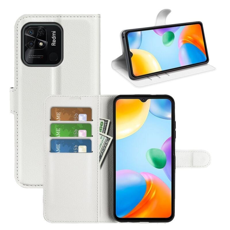 Litchi PU bőr pénztárca tok Xiaomi Redmi 10C-hez - fehér