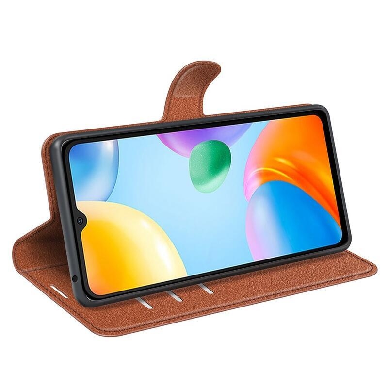 Litchi PU bőr pénztárca tok Xiaomi Redmi 10C-hez - barna