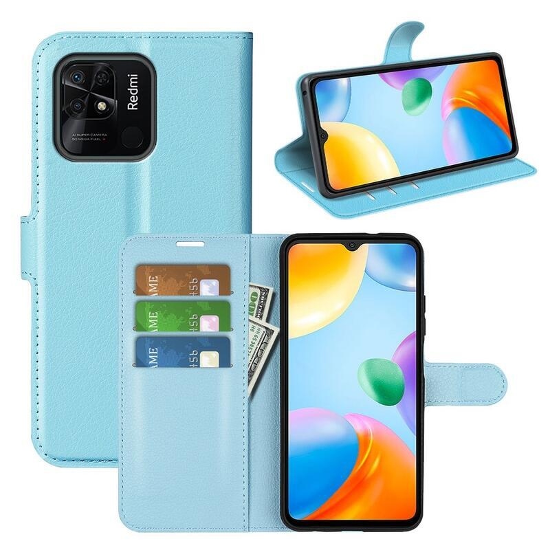 Litchi PU bőr pénztárca tok Xiaomi Redmi 10C-hez - kék
