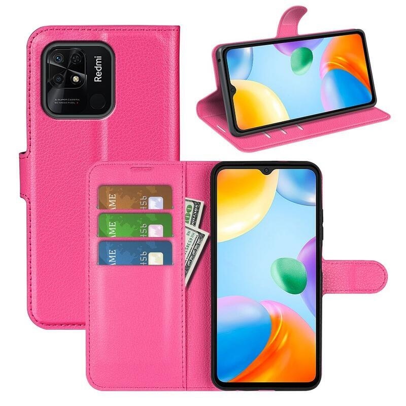 Litchi PU bőr pénztárca tok Xiaomi Redmi 10C - rózsa