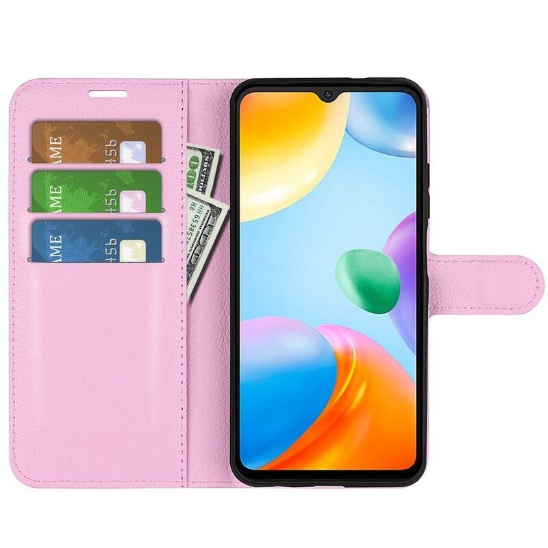 Litchi PU bőr pénztárca tok Xiaomi Redmi 10C-hez - rózsaszínű