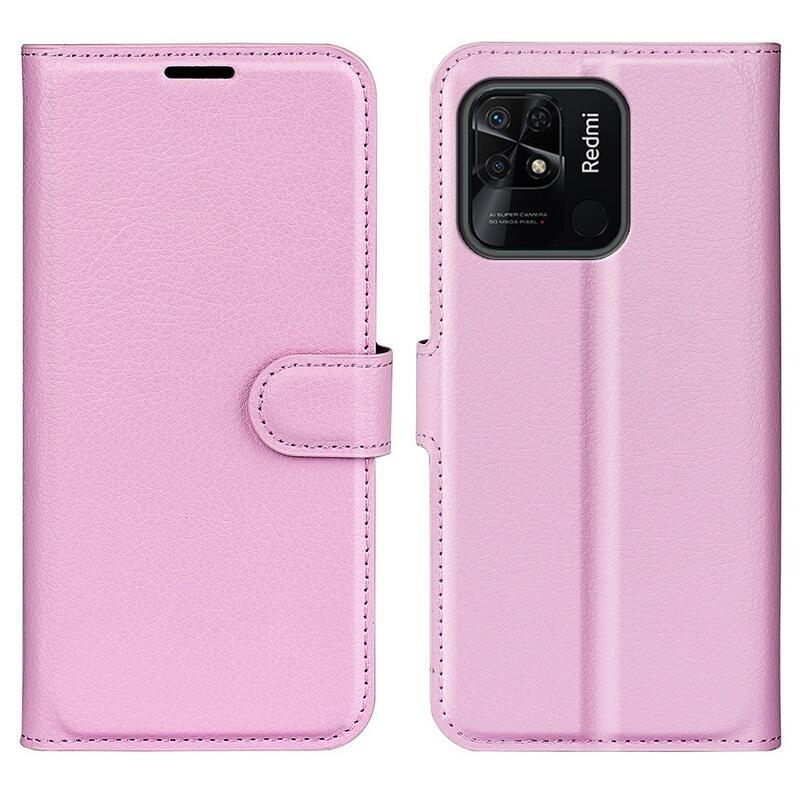 Litchi PU bőr pénztárca tok Xiaomi Redmi 10C-hez - rózsaszínű