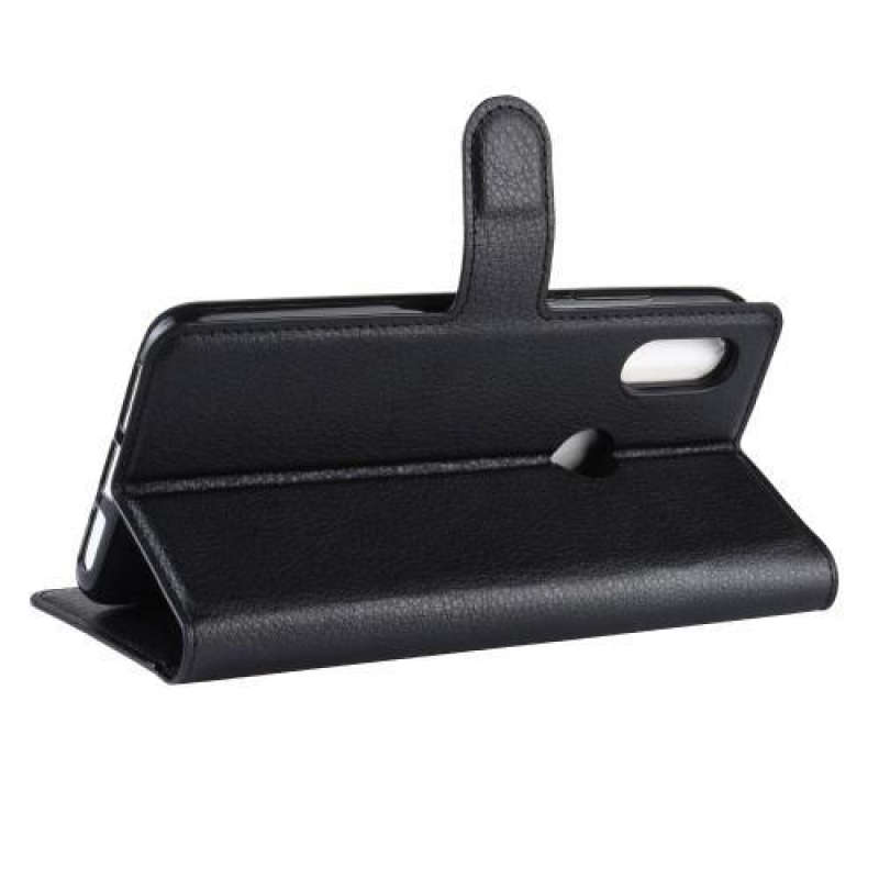 Litchi PU bőr pénztárca tok a Xiaomi Redmi 7-hez - fekete