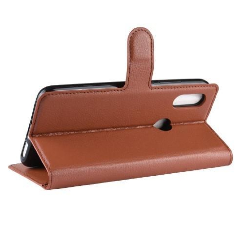 Litchi PU bőr pénztárca tok Xiaomi Redmi 7-hez - barna