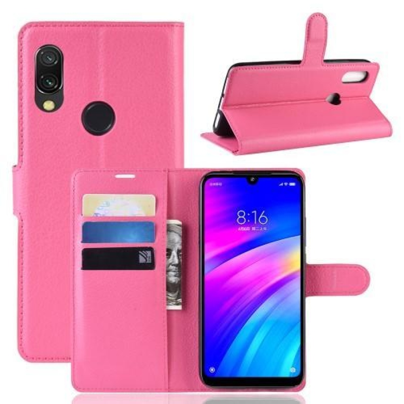 Litchi PU bőr pénztárca tok Xiaomi Redmi 7 - rózsa