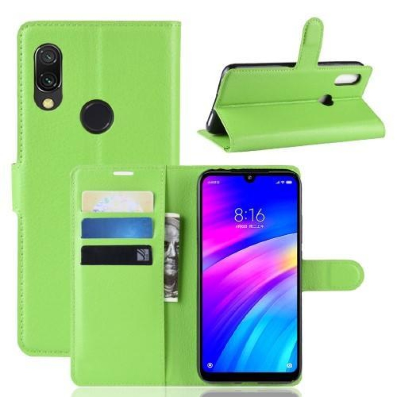 Litchi PU bőr pénztárca tok Xiaomi Redmi 7-hez - zöld
