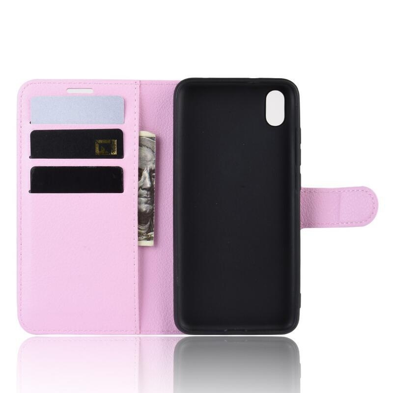 Litchi PU bőr pénztárca tok Xiaomi Redmi 7A-hoz - rózsaszínű