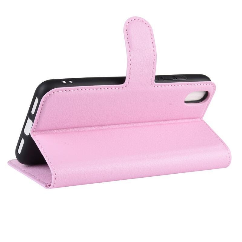 Litchi PU bőr pénztárca tok Xiaomi Redmi 7A-hoz - rózsaszínű