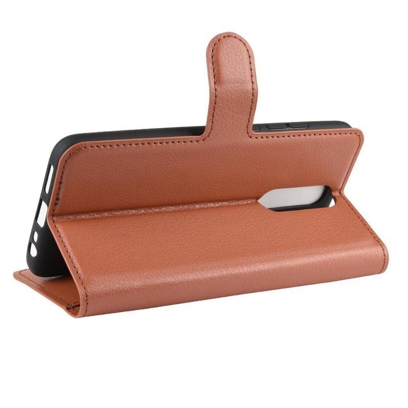 Litchi PU bőr pénztárca tok Xiaomi Redmi 8-hoz - barna