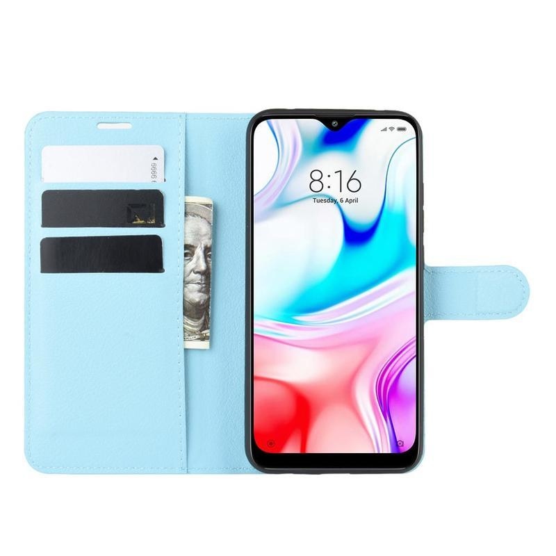 Litchi PU bőr pénztárca tok Xiaomi Redmi 8-hoz - kék