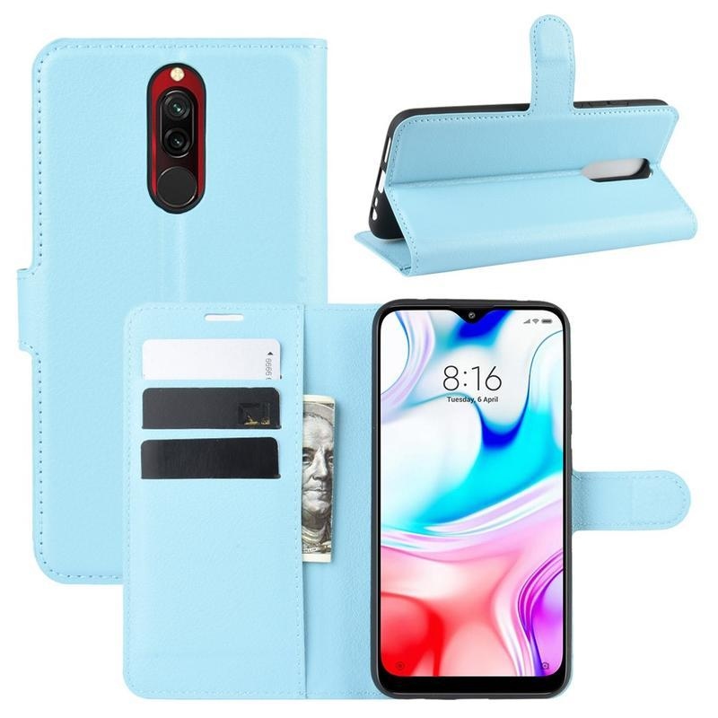 Litchi PU bőr pénztárca tok Xiaomi Redmi 8-hoz - kék