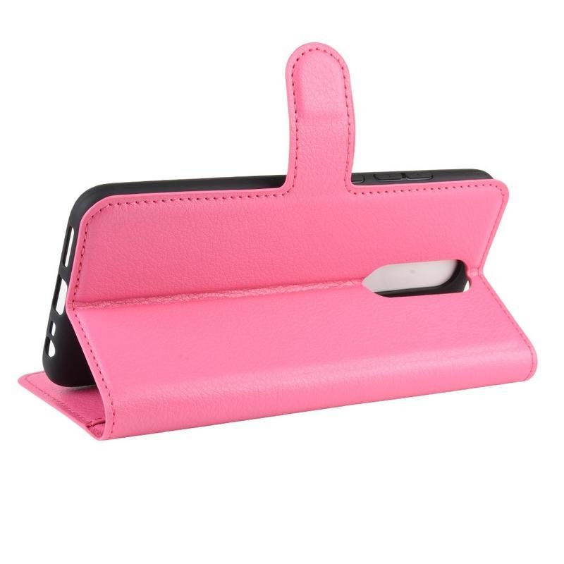 Litchi PU bőr pénztárca tok Xiaomi Redmi 8-hoz - rózsaszínű