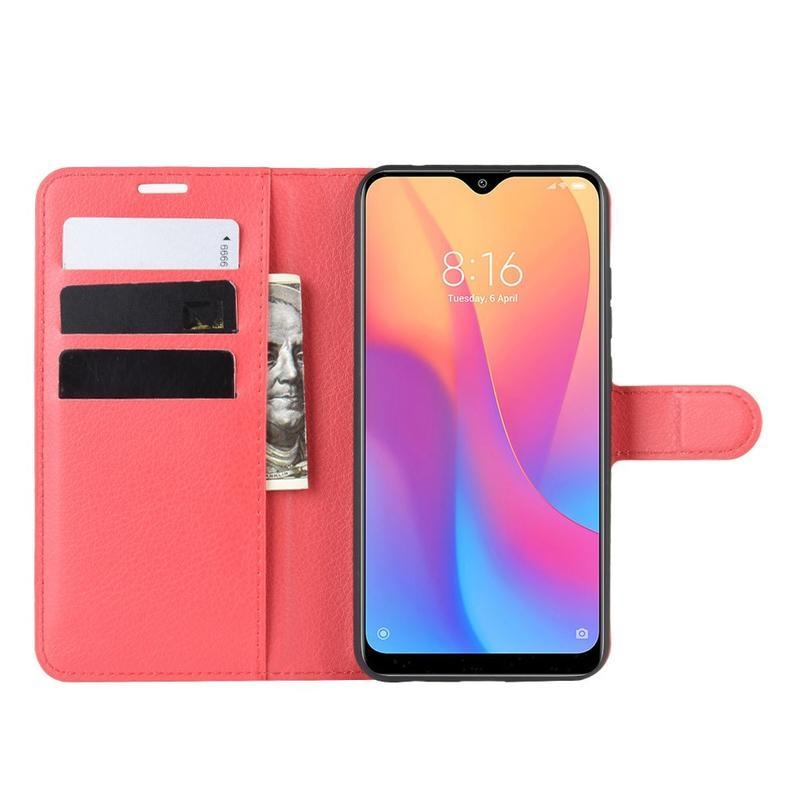 Litchi PU bőr pénztárca tok Xiaomi Redmi 8A-hoz - piros