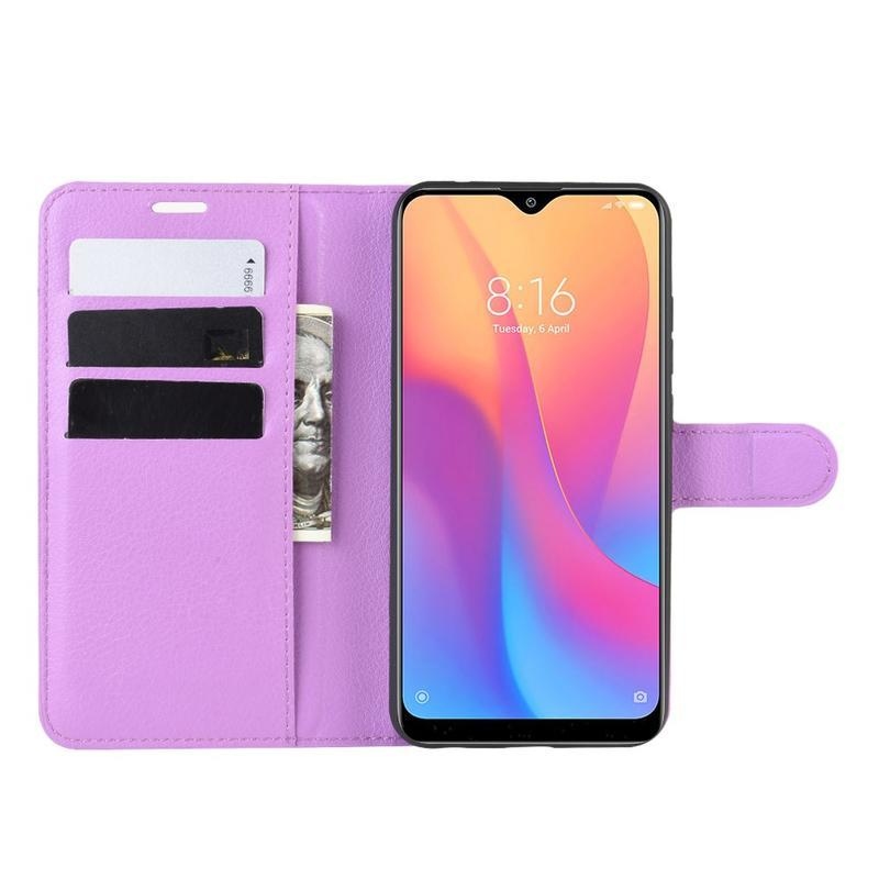 Litchi PU bőr pénztárca tok Xiaomi Redmi 8A-hoz - lila