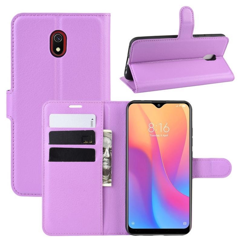 Litchi PU bőr pénztárca tok Xiaomi Redmi 8A-hoz - lila