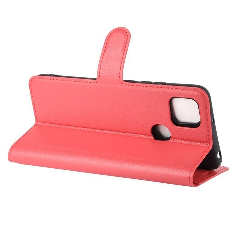 Litchi PU bőr pénztárca tok Xiaomi Redmi 9C-hez - piros