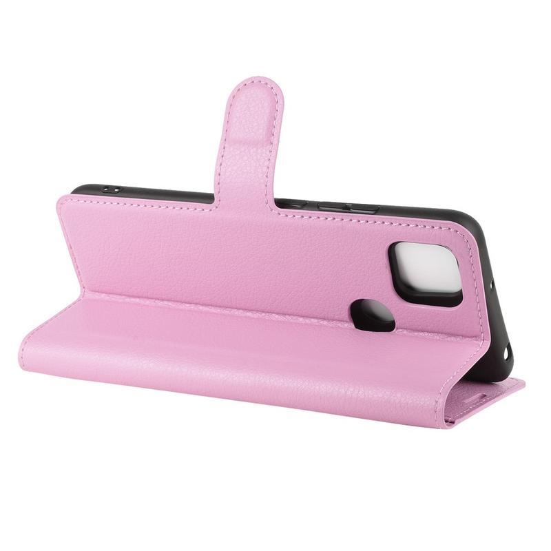 Litchi PU bőr pénztárca tok Xiaomi Redmi 9C-hez - rózsaszínű